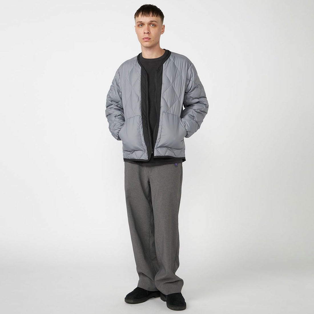 THE NORTH FACE PURPLE LABEL [ザ ノースフェイス パープルレーベル] パーテックスカンタムプラス フィールドダウンカーディガン [N25FA036] LH L.GRAY &&モデル身長：179cm 着用サイズ：32&&