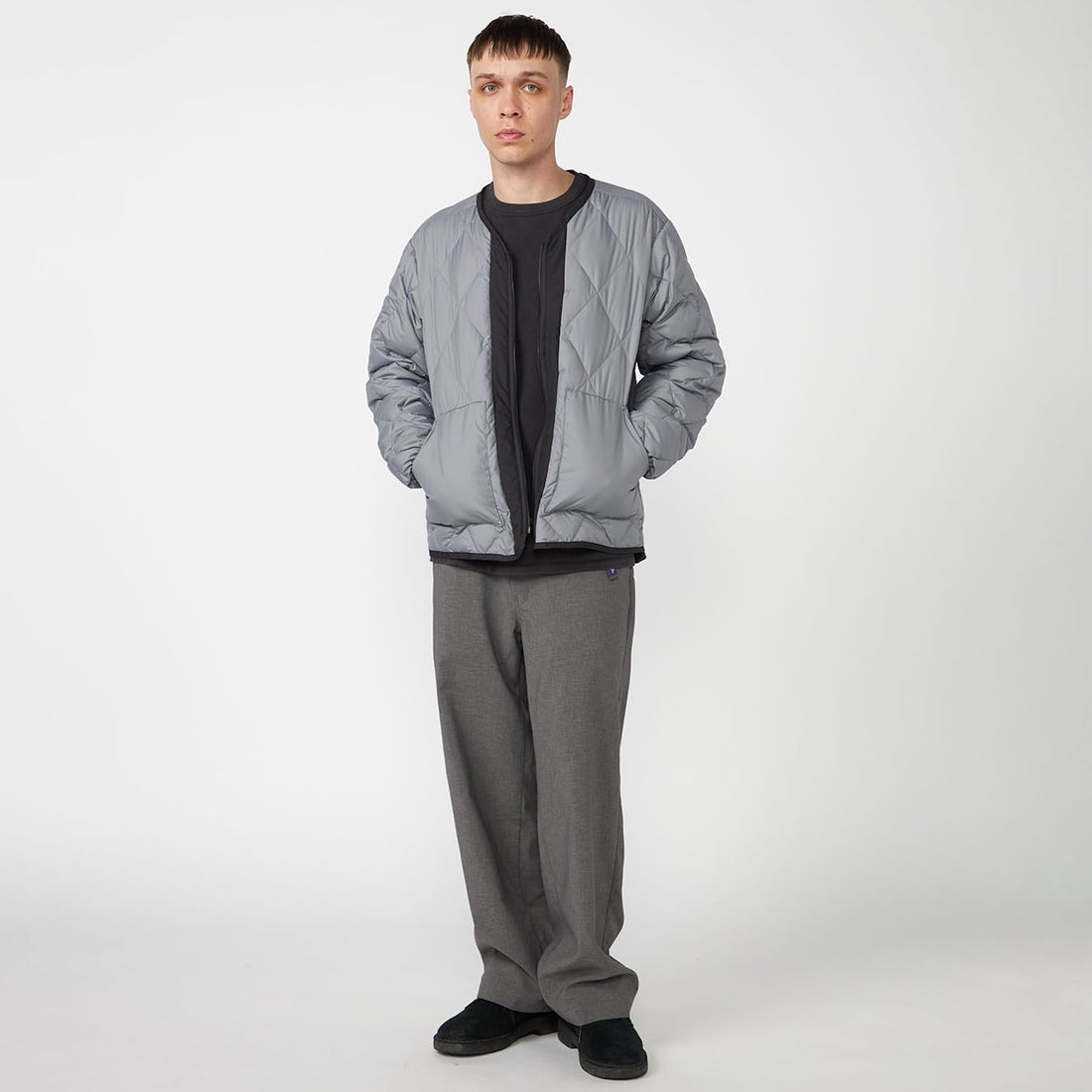 THE NORTH FACE PURPLE LABEL [ザ ノースフェイス パープルレーベル] パーテックスカンタムプラス フィールドダウンカーディガン [N25FA036] LH L.GRAY &&モデル身長：179cm 着用サイズ：32&&