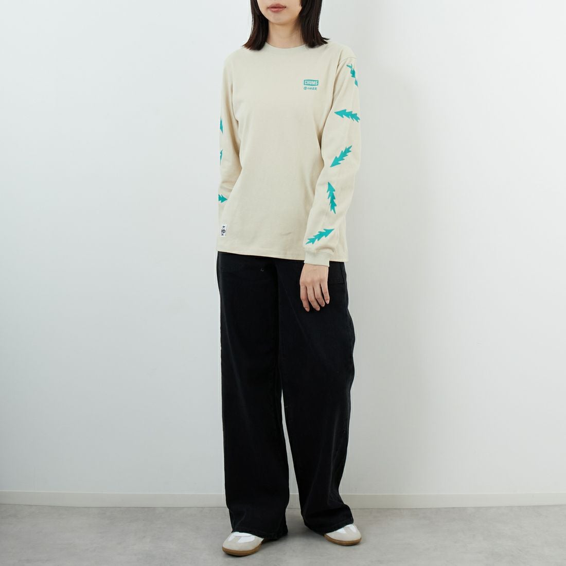 CHUMS [チャムス] パターンブラッシュドロングスリーブTシャツ [CH11-2636] G057 GREIG &&モデル身長：162cm 着用サイズ：WM&&