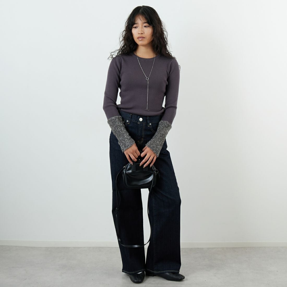 Jf Ready Made [ジェイエフレディメイド] ラメシャギーアームウォーマーニット [986-14102] ｸﾞﾚｰｼﾞｭ &&モデル身長：162cm 着用サイズ：F&&