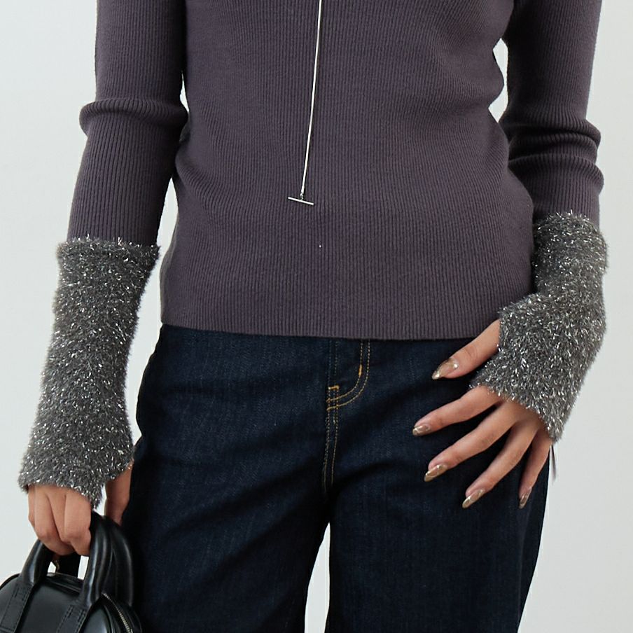 Jf Ready Made [ジェイエフレディメイド] ラメシャギーアームウォーマーニット [986-14102] ｸﾞﾚｰｼﾞｭ &&モデル身長：162cm 着用サイズ：F&&