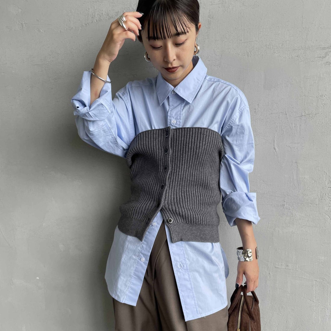 07 GRAY&&モデル身長：150cm 着用サイズ：F&&