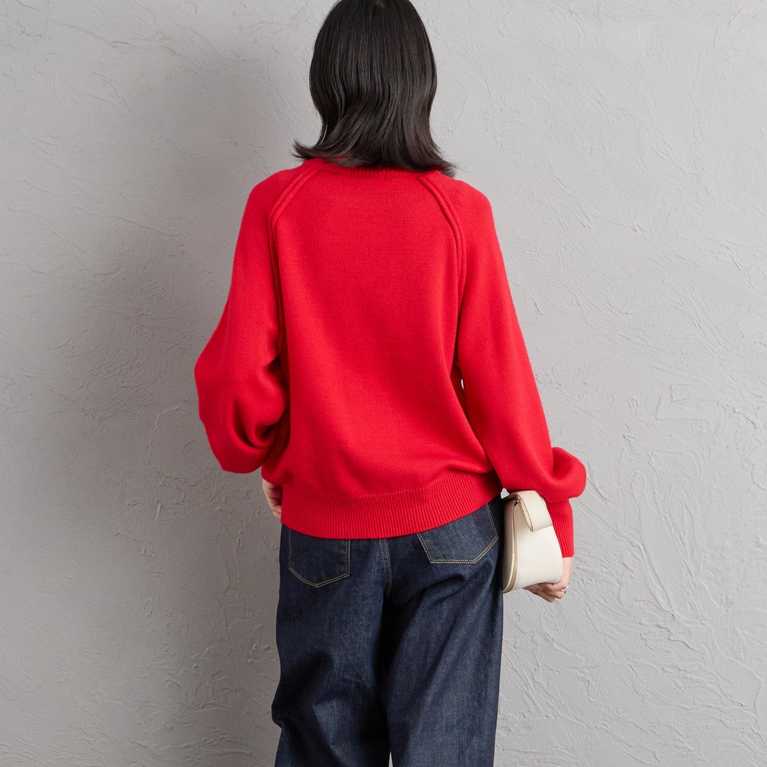 nenom [ネノム] スウェットライクニットプルオーバー [NE24131038] 46 RED &&モデル身長：162cm 着用サイズ：F&&