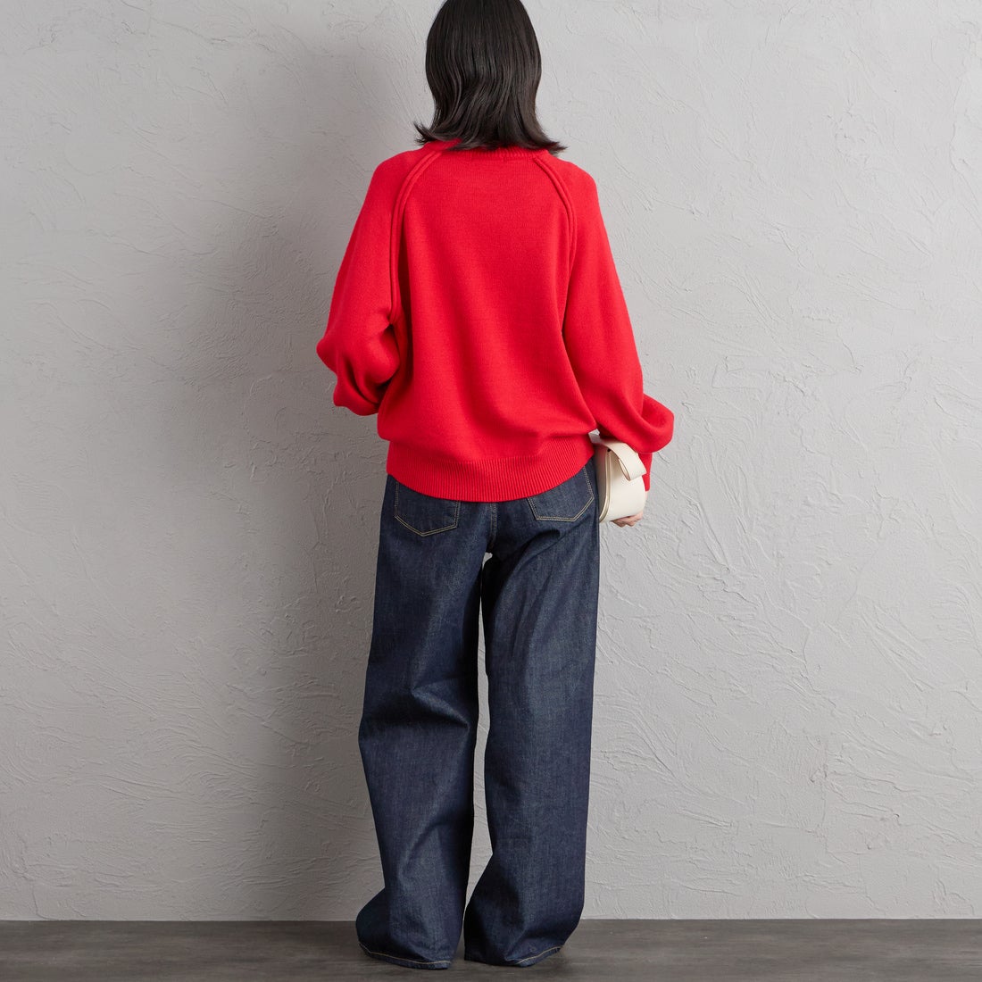 nenom [ネノム] スウェットライクニットプルオーバー [NE24131038] 46 RED &&モデル身長：162cm 着用サイズ：F&&