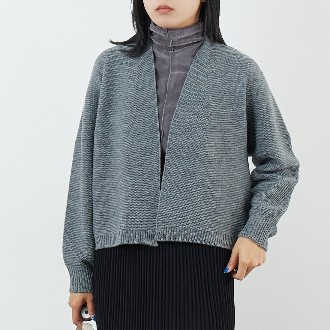 Jeans Factory Clothes [ジーンズファクトリークローズ] ホールガーメントカーディガン [113-2049] ｸﾞﾚｰ &&モデル身長：167cm 着用サイズ：1&&