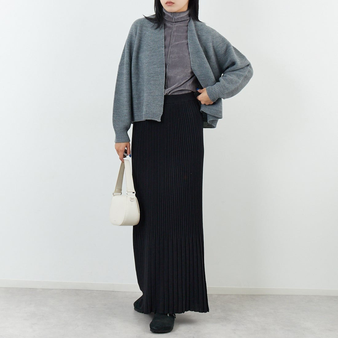 Jeans Factory Clothes [ジーンズファクトリークローズ] ホールガーメントカーディガン [113-2049] ｸﾞﾚｰ &&モデル身長：167cm 着用サイズ：1&&