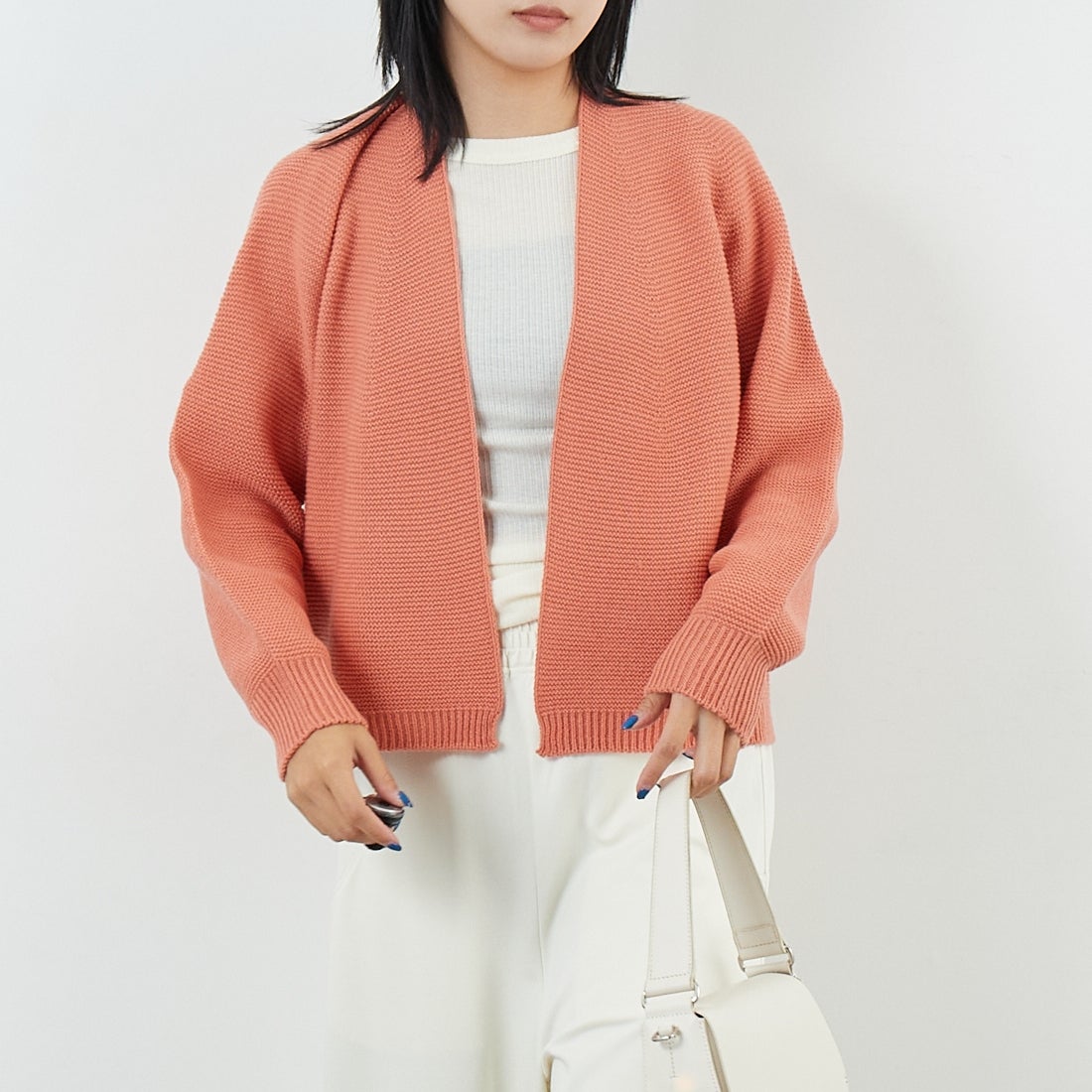 Jeans Factory Clothes [ジーンズファクトリークローズ] ホールガーメントカーディガン [113-2049] ﾋﾟﾝｸ &&モデル身長：167cm 着用サイズ：1&&
