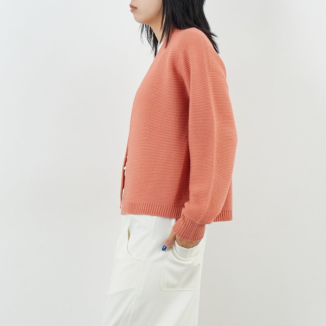 Jeans Factory Clothes [ジーンズファクトリークローズ] ホールガーメントカーディガン [113-2049] ﾋﾟﾝｸ &&モデル身長：167cm 着用サイズ：1&&