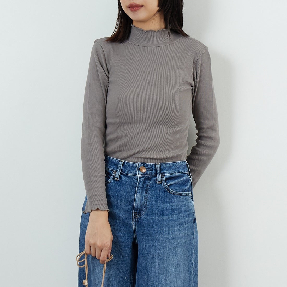 tumugu: [ツムグ] コットンノヴァテレコ フリルハイネックカットソー [TC20103] 84 GRAY