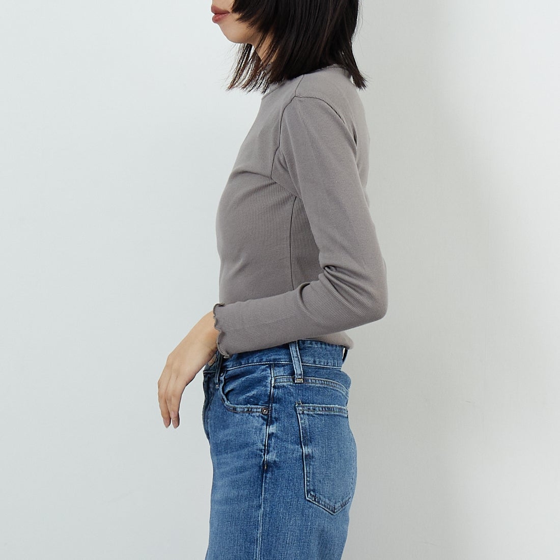 tumugu: [ツムグ] コットンノヴァテレコ フリルハイネックカットソー [TC20103] 84 GRAY