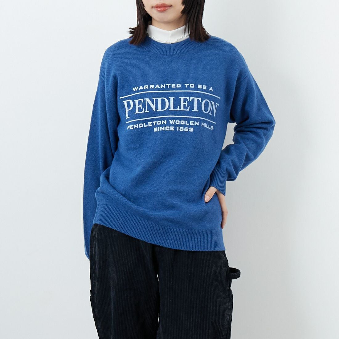 PENDLETON [ペンドルトン] ロゴプリントクルーネックニット [5575-2002] 61 D.BLUE &&モデル身長：162cm 着用サイズ：S&&