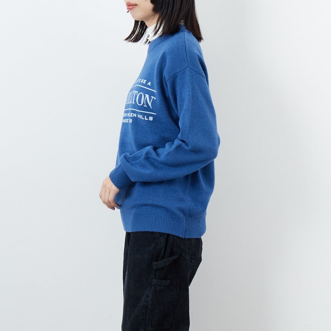 PENDLETON [ペンドルトン] ロゴプリントクルーネックニット [5575-2002] 61 D.BLUE &&モデル身長：162cm 着用サイズ：S&&