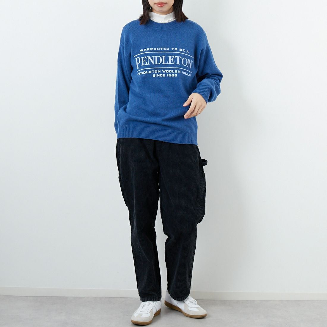 PENDLETON [ペンドルトン] ロゴプリントクルーネックニット [5575-2002] 61 D.BLUE &&モデル身長：162cm 着用サイズ：S&&