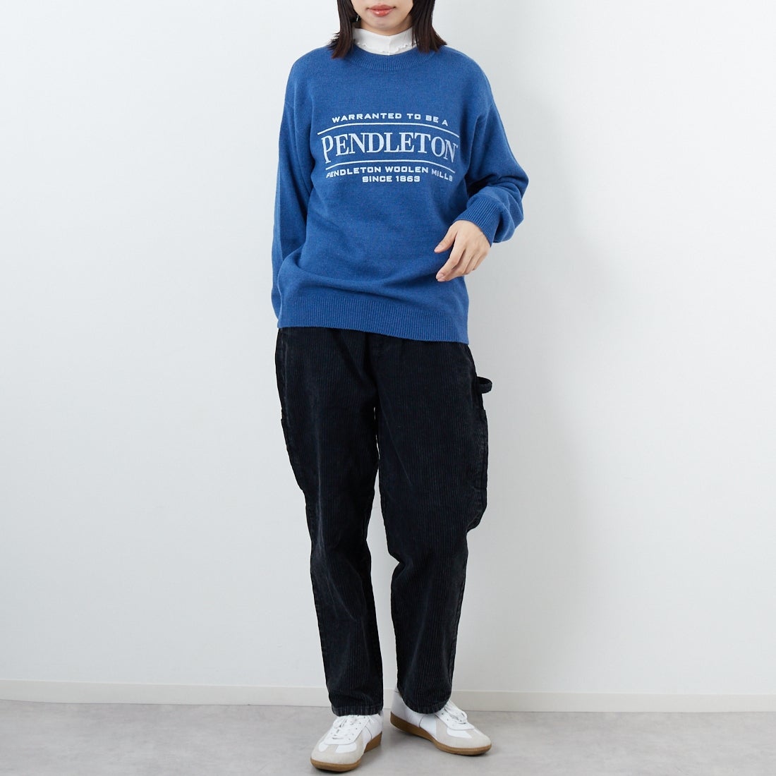 PENDLETON [ペンドルトン] ロゴプリントクルーネックニット [5575-2002] 61 D.BLUE &&モデル身長：162cm 着用サイズ：S&&