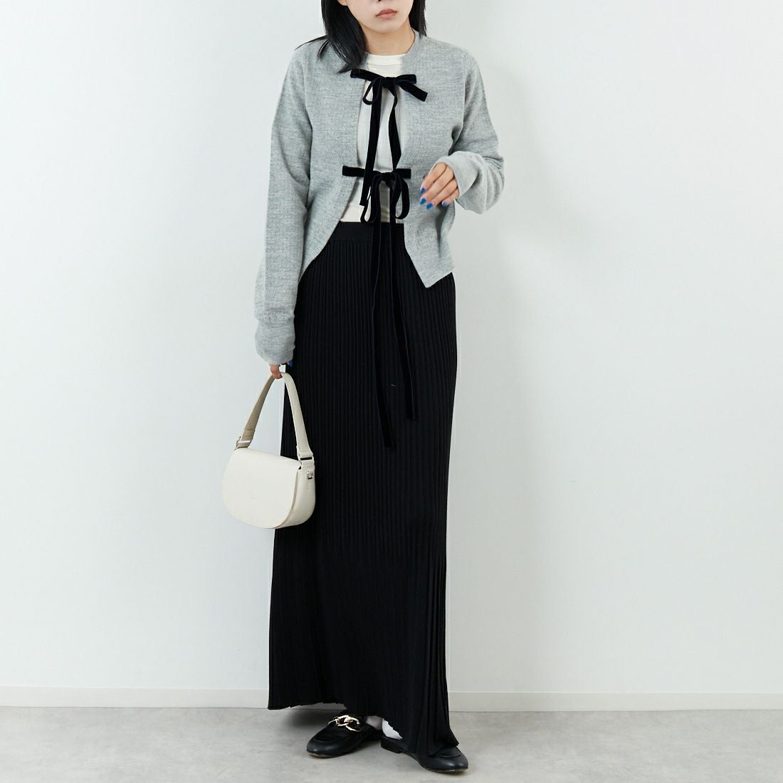 RhodolirioN [ロドリリオン] ボイルニット リボンカーディガン [RV1061] A H.GREY &&モデル身長：167cm 着用サイズ：ONE SIZE&&