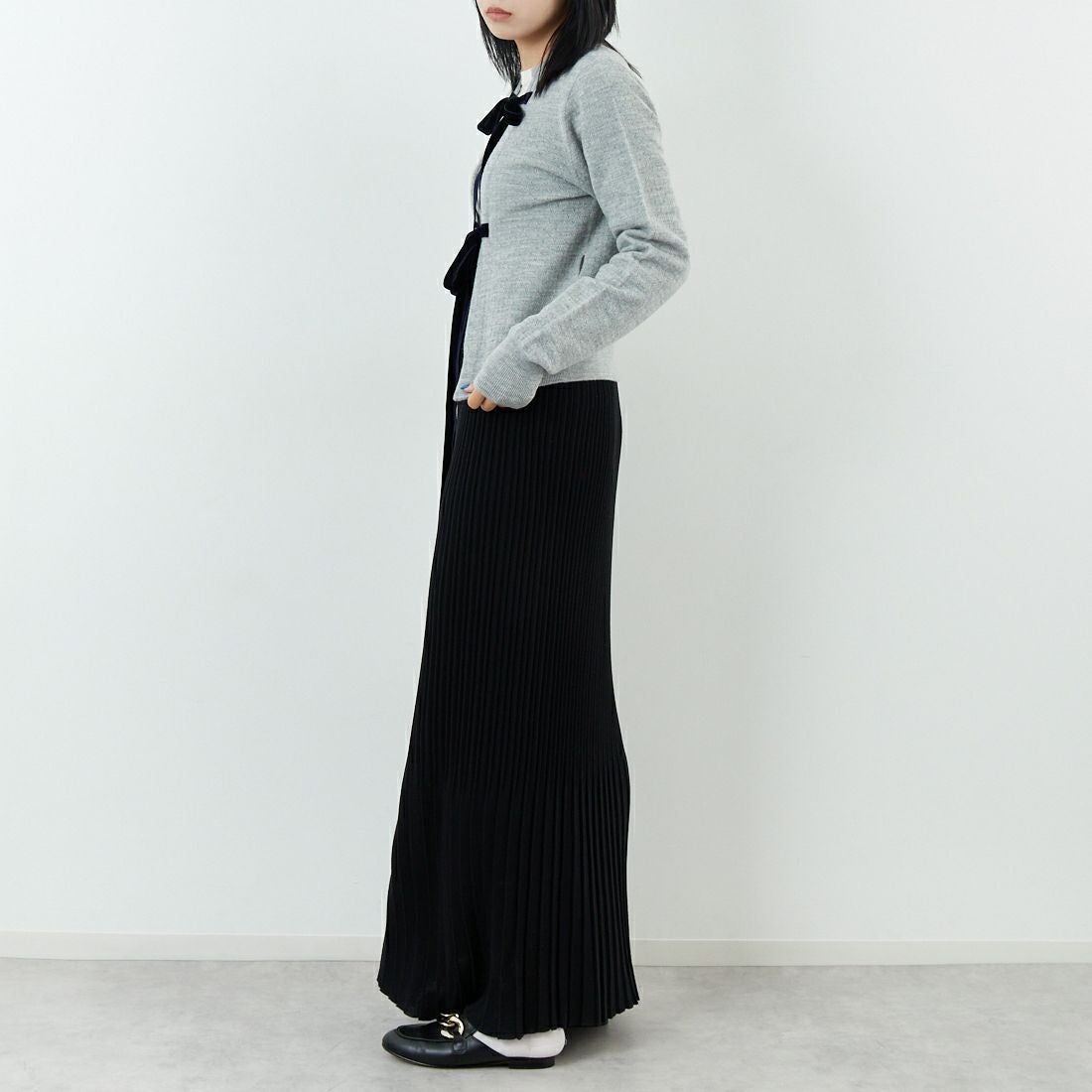 RhodolirioN [ロドリリオン] ボイルニット リボンカーディガン [RV1061] A H.GREY &&モデル身長：167cm 着用サイズ：ONE SIZE&&