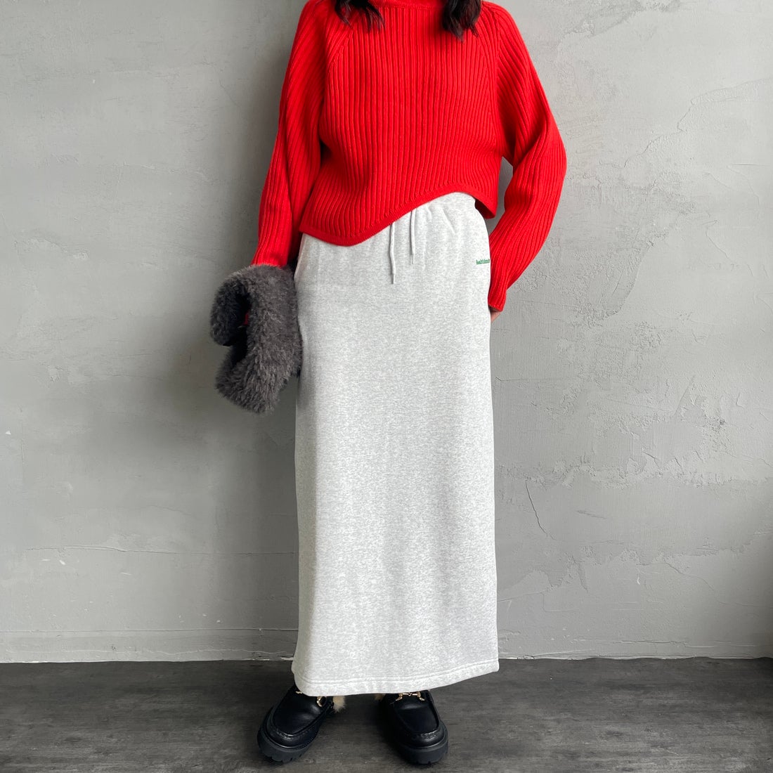 Health knit [ヘルスニット] クラシックスウェット ナローロングスカート [HR25F-L271IN-JF] H.GRAY &&モデル身長：160cm 着用サイズ：S&&