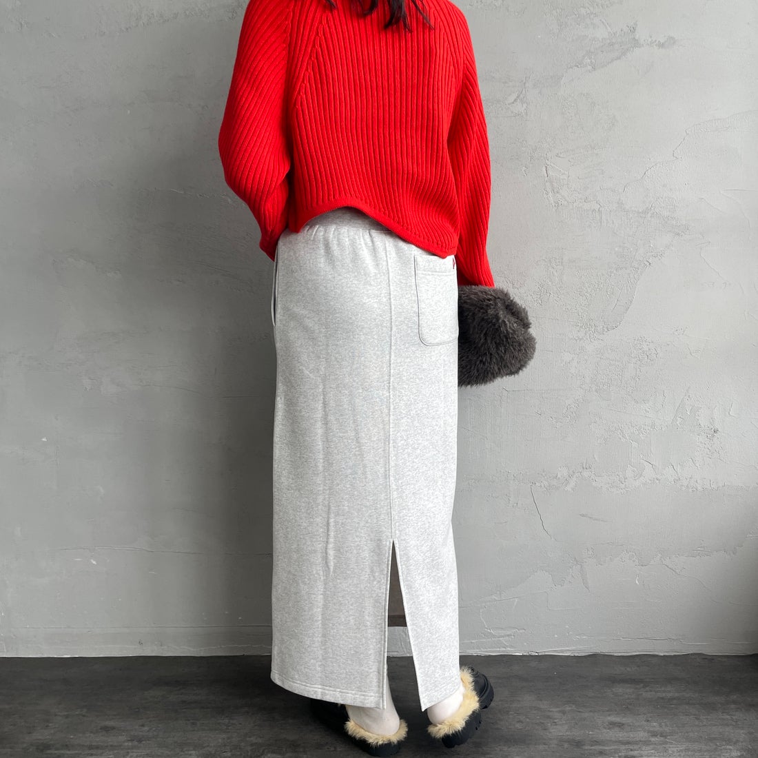 Health knit [ヘルスニット] クラシックスウェット ナローロングスカート [HR25F-L271IN-JF] H.GRAY &&モデル身長：160cm 着用サイズ：S&&
