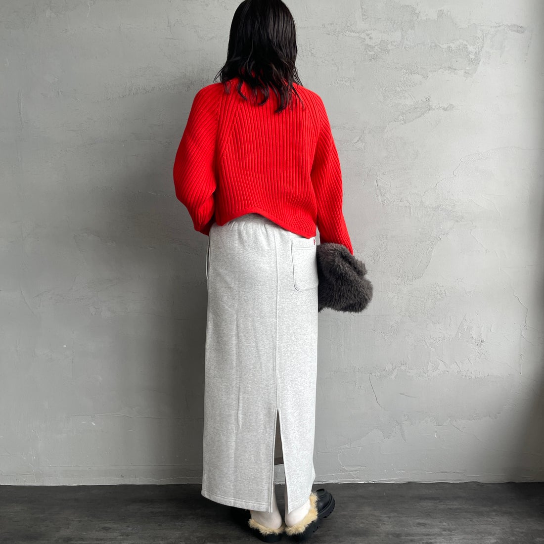 Health knit [ヘルスニット] クラシックスウェット ナローロングスカート [HR25F-L271IN-JF] H.GRAY &&モデル身長：160cm 着用サイズ：S&&