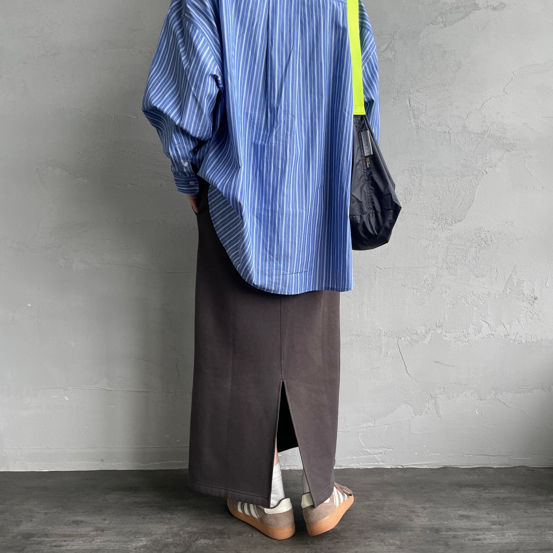 Health knit [ヘルスニット] クラシックスウェット ナローロングスカート [HR25F-L271IN-JF] CHARCOAL &&モデル身長：160cm 着用サイズ：S&&