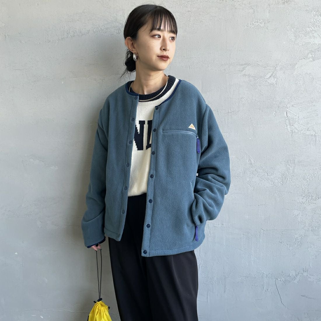KELTY [ケルティ] 別注 クルーネック フリースカーディガン [KE254W30IN01-JF] BLUE &&モデル身長：150cm 着用サイズ：S&&