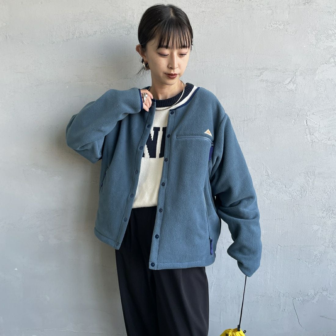 KELTY [ケルティ] 別注 クルーネック フリースカーディガン [KE254W30IN01-JF] BLUE &&モデル身長：150cm 着用サイズ：S&&