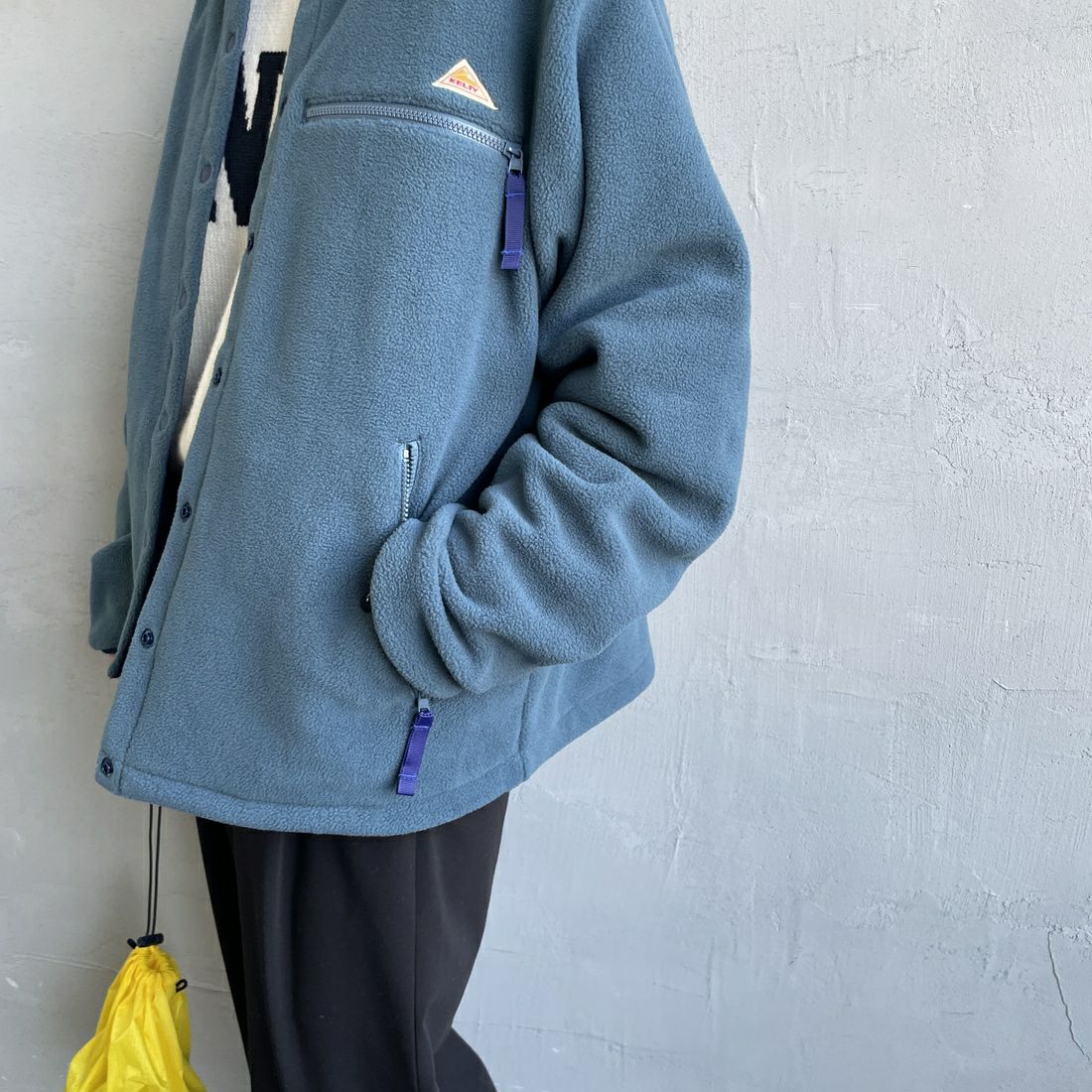 KELTY [ケルティ] 別注 クルーネック フリースカーディガン [KE254W30IN01-JF] BLUE &&モデル身長：150cm 着用サイズ：S&&