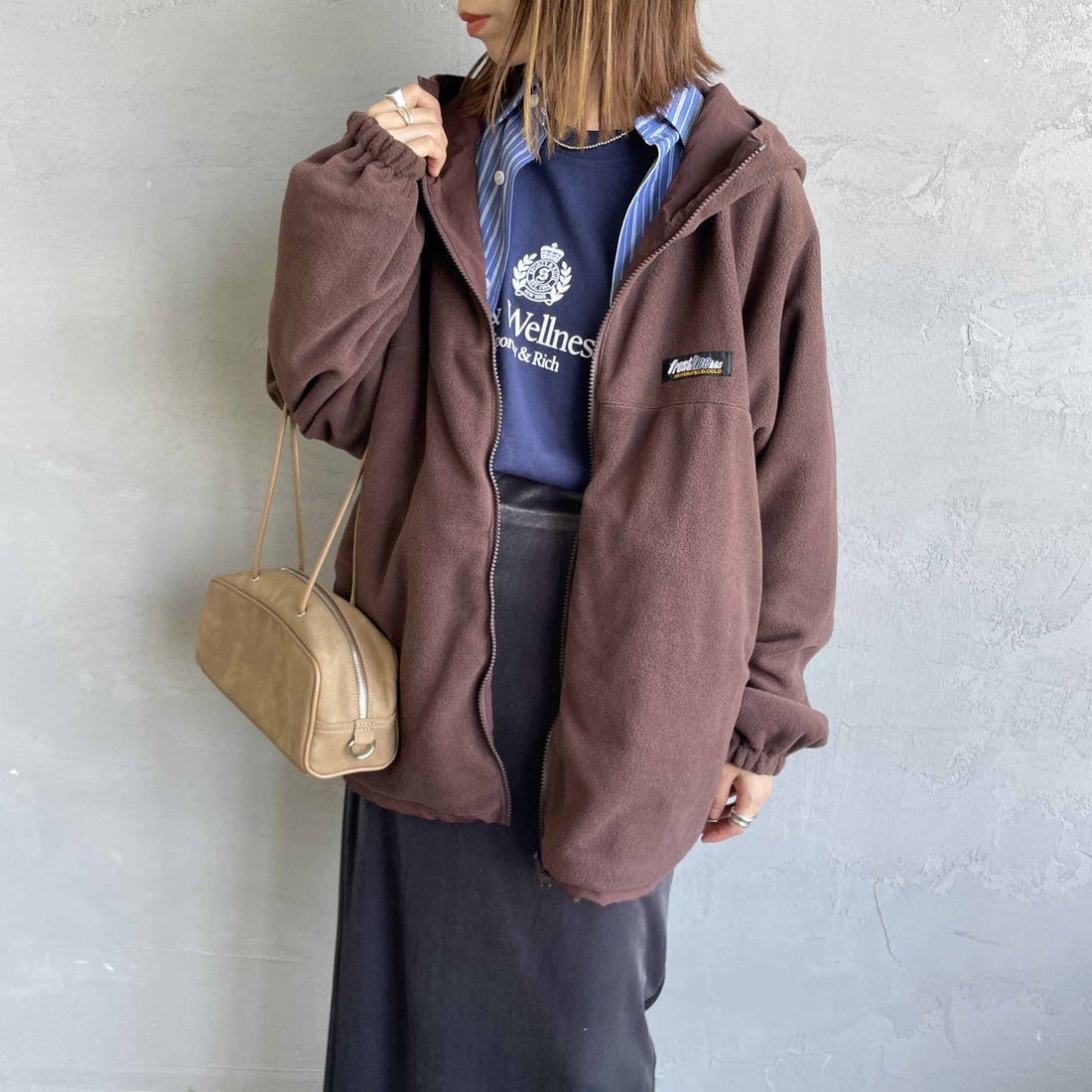 frostline [フロストライン] 別注 リバーシブルフードブルゾン [FL15-JK-IN5-JF] BROWN &&モデル身長：158cm 着用サイズ：M&&