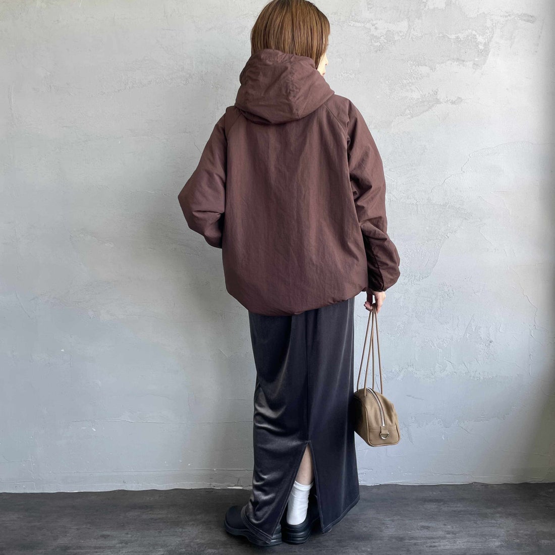 frostline [フロストライン] 別注 リバーシブルフードブルゾン [FL15-JK-IN5-JF] BROWN &&モデル身長：158cm 着用サイズ：M&&