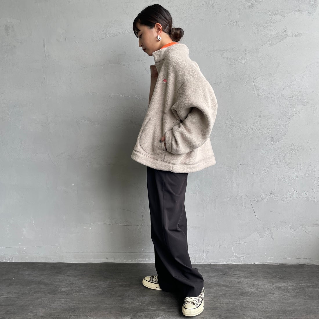 DANTON [ダントン] ダブルフェイスボア スタンドカラージャケット [DT-A0699WNN] BEIGE &&モデル身長：150cm 着用サイズ：M&&