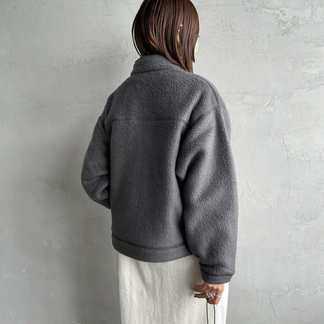 DANTON [ダントン] ダブルフェイスボア スタンドカラージャケット [DT-A0699WNN] CHARCOAL &&モデル身長：160cm 着用サイズ：M&&