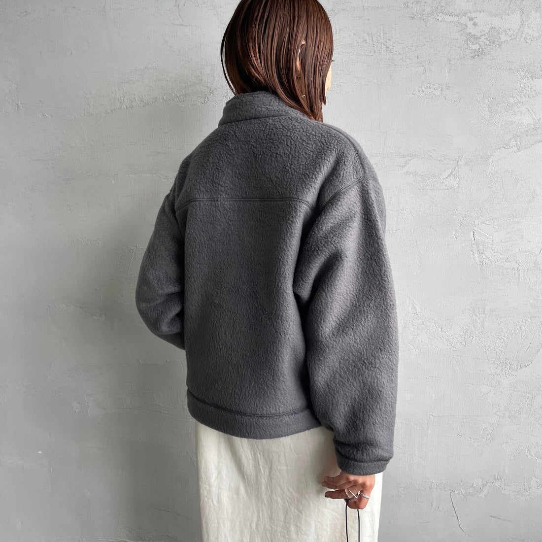 DANTON [ダントン] ダブルフェイスボア スタンドカラージャケット [DT-A0699WNN] CHARCOAL &&モデル身長：160cm 着用サイズ：M&&