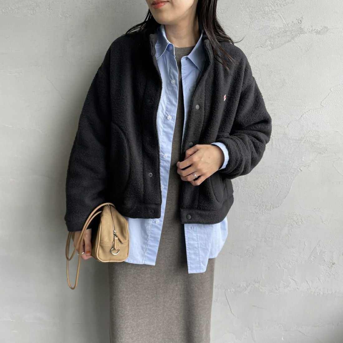 DANTON [ダントン] ダブルフェイスボア スタンドカラージャケット [DT-A0699WNN] BLACK &&モデル身長：160cm 着用サイズ：S&&