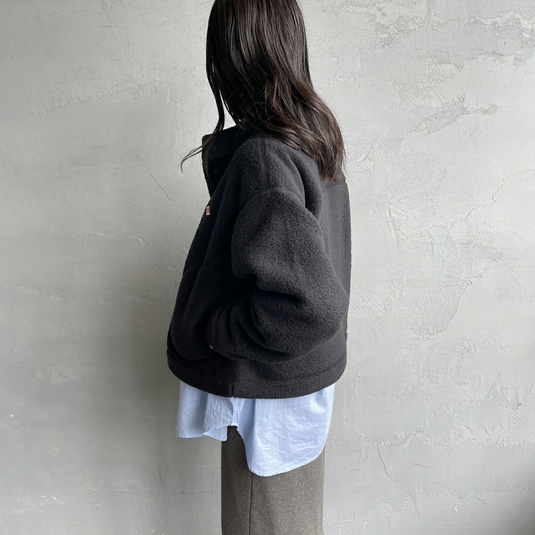 DANTON [ダントン] ダブルフェイスボア スタンドカラージャケット [DT-A0699WNN] BLACK &&モデル身長：160cm 着用サイズ：S&&