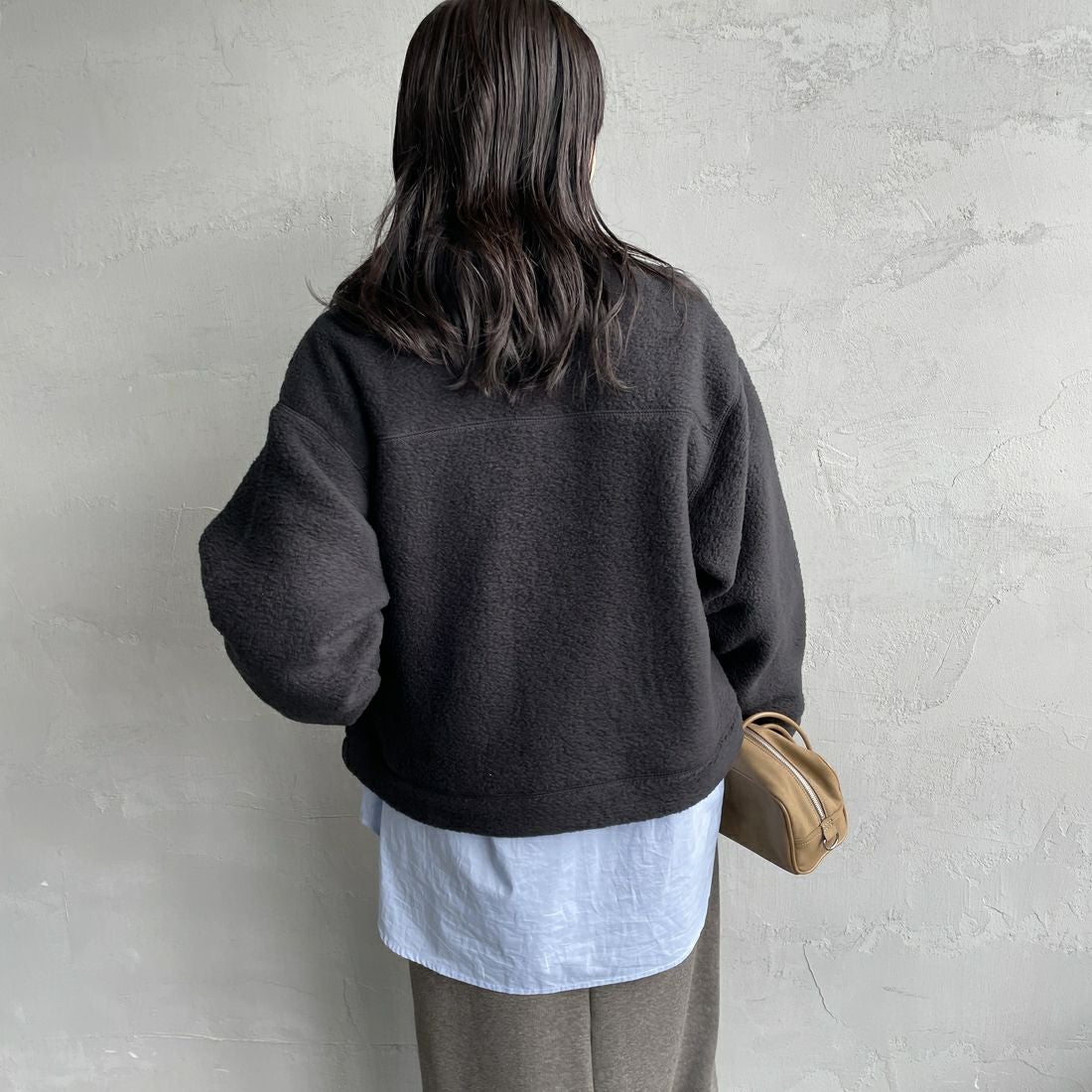 DANTON [ダントン] ダブルフェイスボア スタンドカラージャケット [DT-A0699WNN] BLACK &&モデル身長：160cm 着用サイズ：S&&