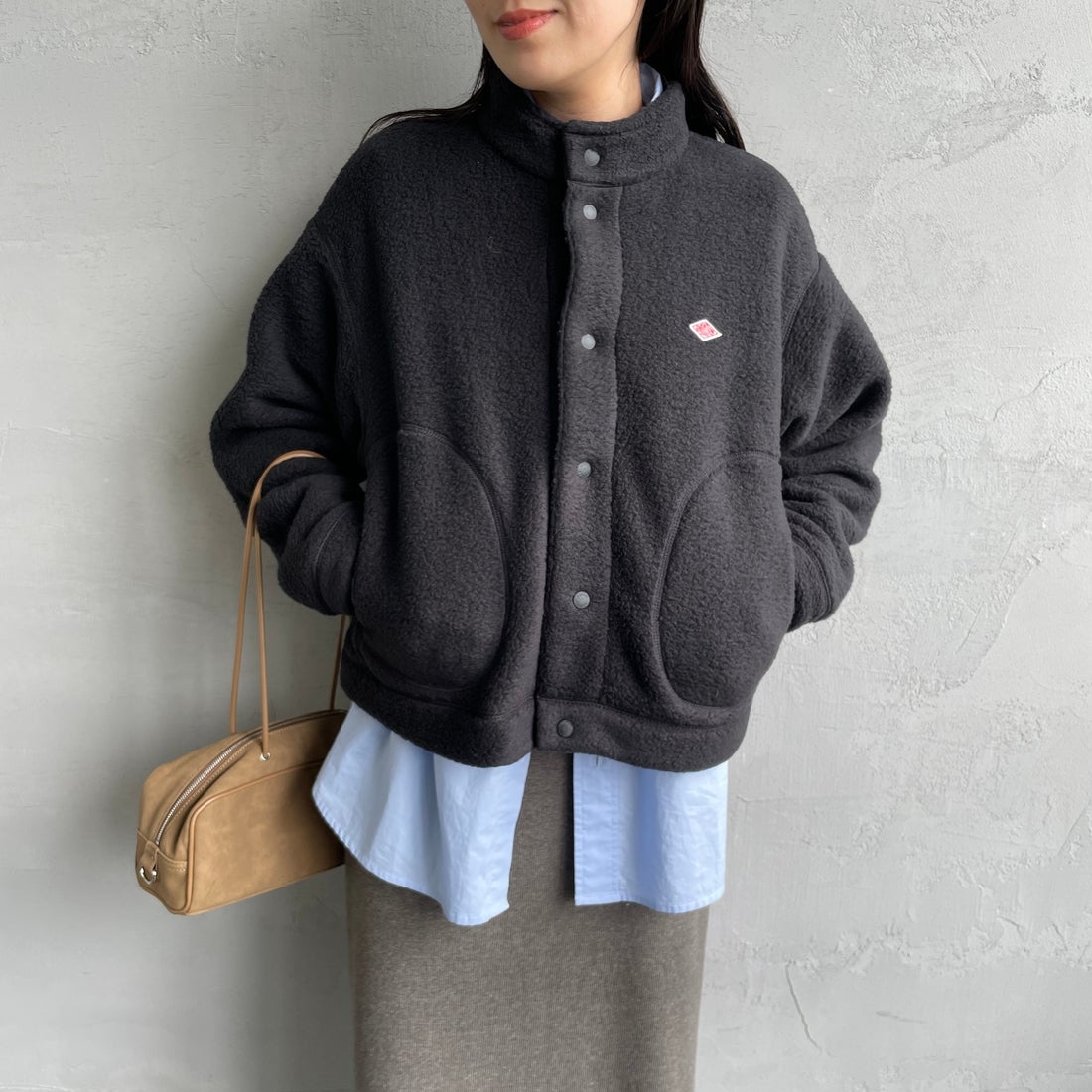 DANTON [ダントン] ダブルフェイスボア スタンドカラージャケット [DT-A0699WNN] BLACK &&モデル身長：160cm 着用サイズ：S&&