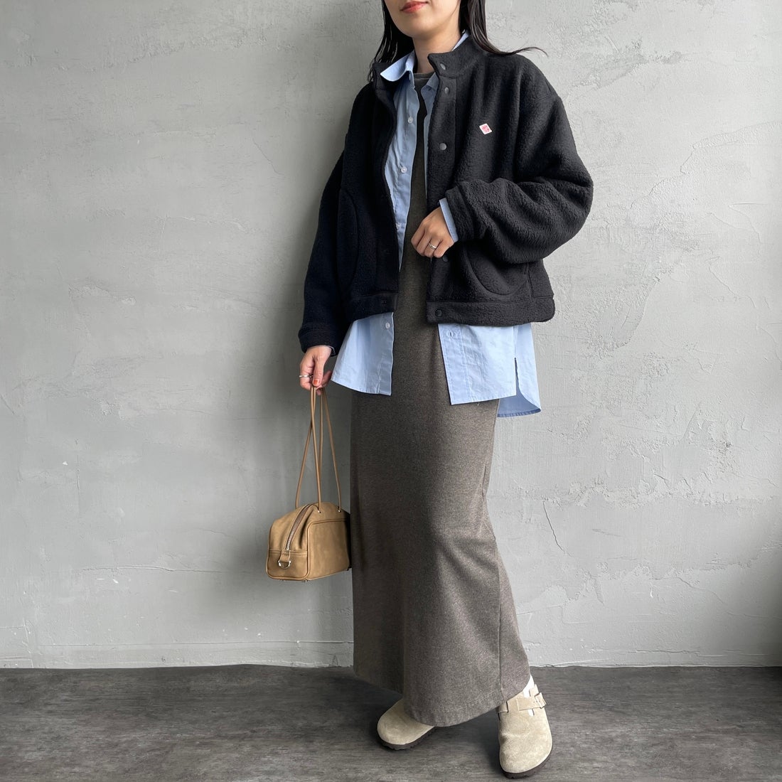 DANTON [ダントン] ダブルフェイスボア スタンドカラージャケット [DT-A0699WNN] BLACK &&モデル身長：160cm 着用サイズ：S&&