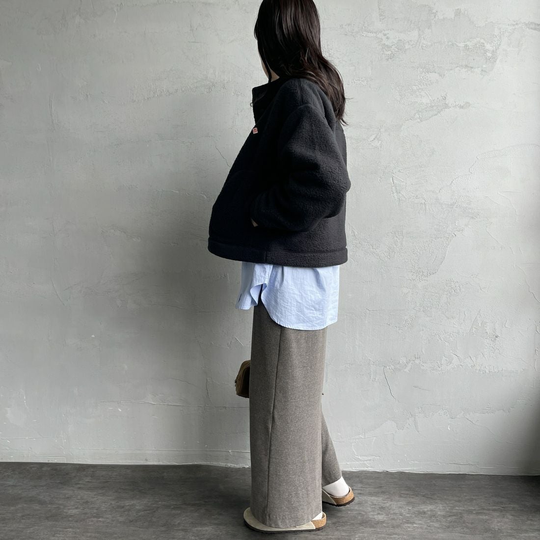 DANTON [ダントン] ダブルフェイスボア スタンドカラージャケット [DT-A0699WNN] BLACK &&モデル身長：160cm 着用サイズ：S&&