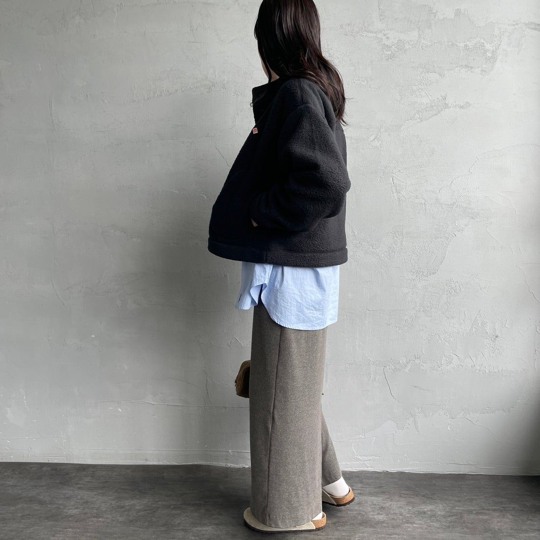 DANTON [ダントン] ダブルフェイスボア スタンドカラージャケット [DT-A0699WNN] BLACK &&モデル身長：160cm 着用サイズ：S&&