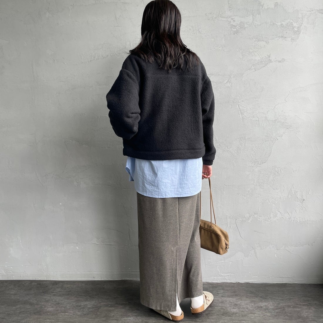 DANTON [ダントン] ダブルフェイスボア スタンドカラージャケット [DT-A0699WNN] BLACK &&モデル身長：160cm 着用サイズ：S&&