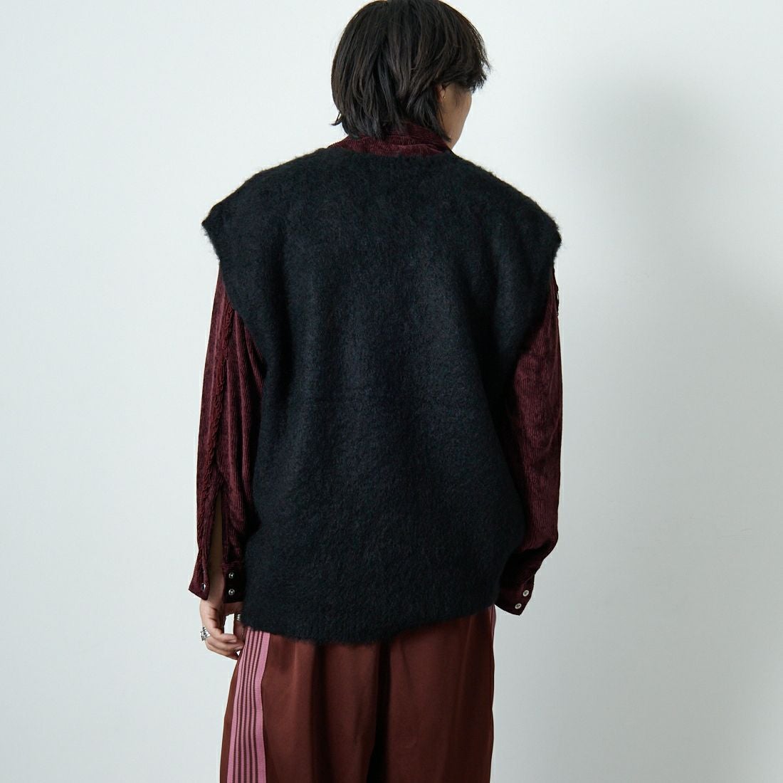 Needles [ニードルズ] モヘアニットベスト SOLID [RW359] C BLACK &&モデル身長：179cm 着用サイズ：M&&