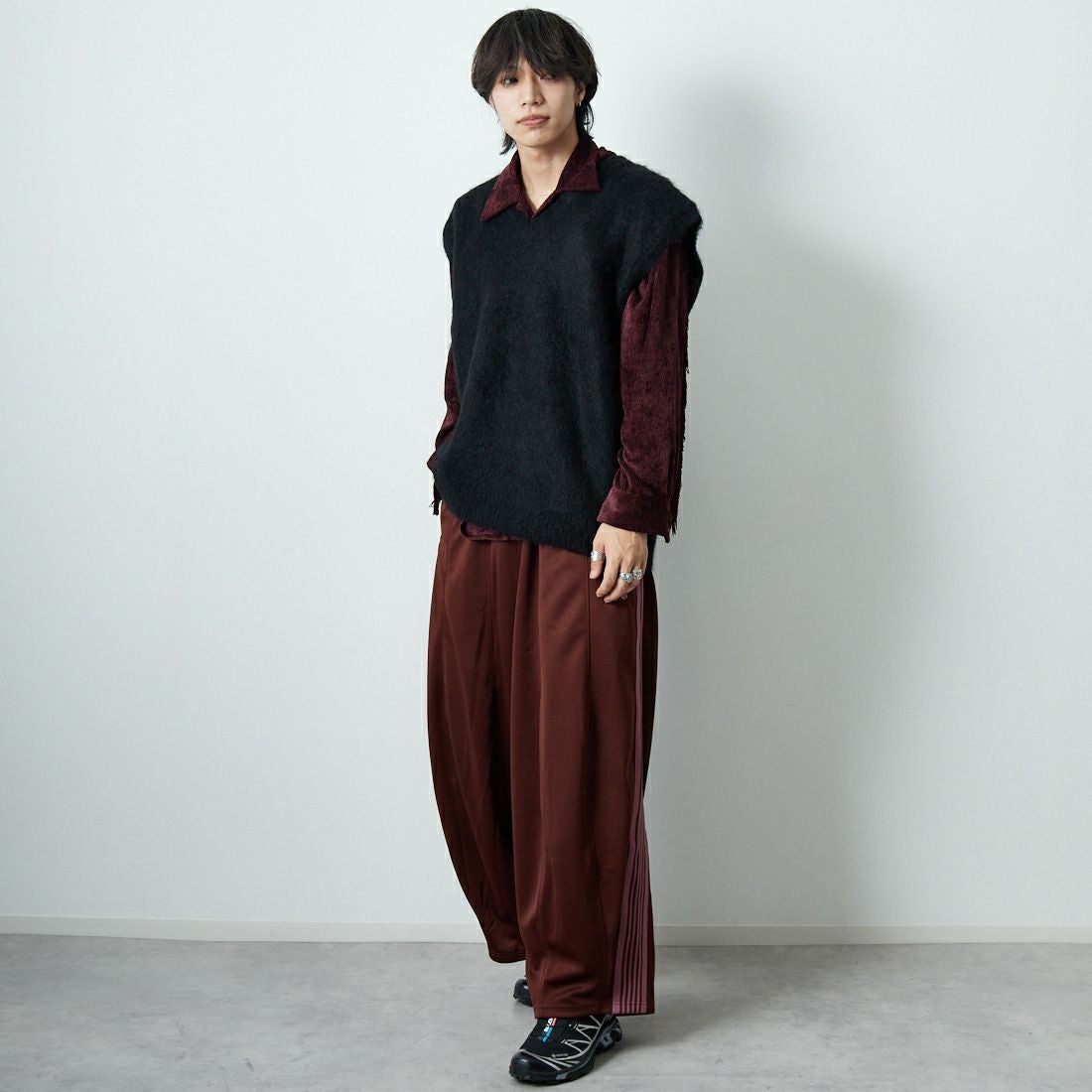 Needles [ニードルズ] モヘアニットベスト SOLID [RW359] C BLACK &&モデル身長：179cm 着用サイズ：M&&