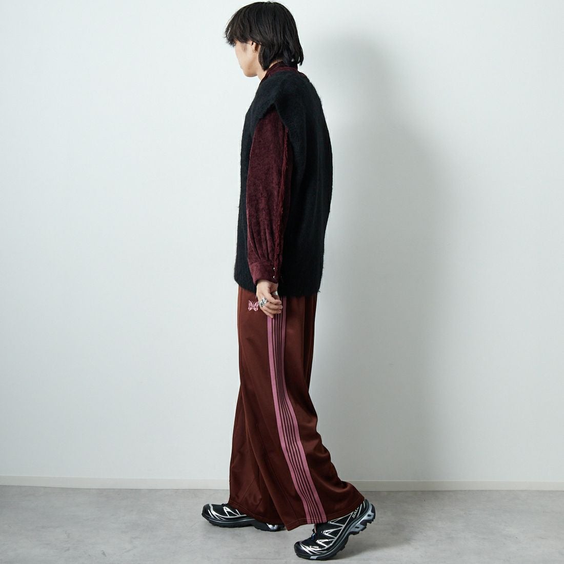 Needles [ニードルズ] モヘアニットベスト SOLID [RW359] C BLACK &&モデル身長：179cm 着用サイズ：M&&