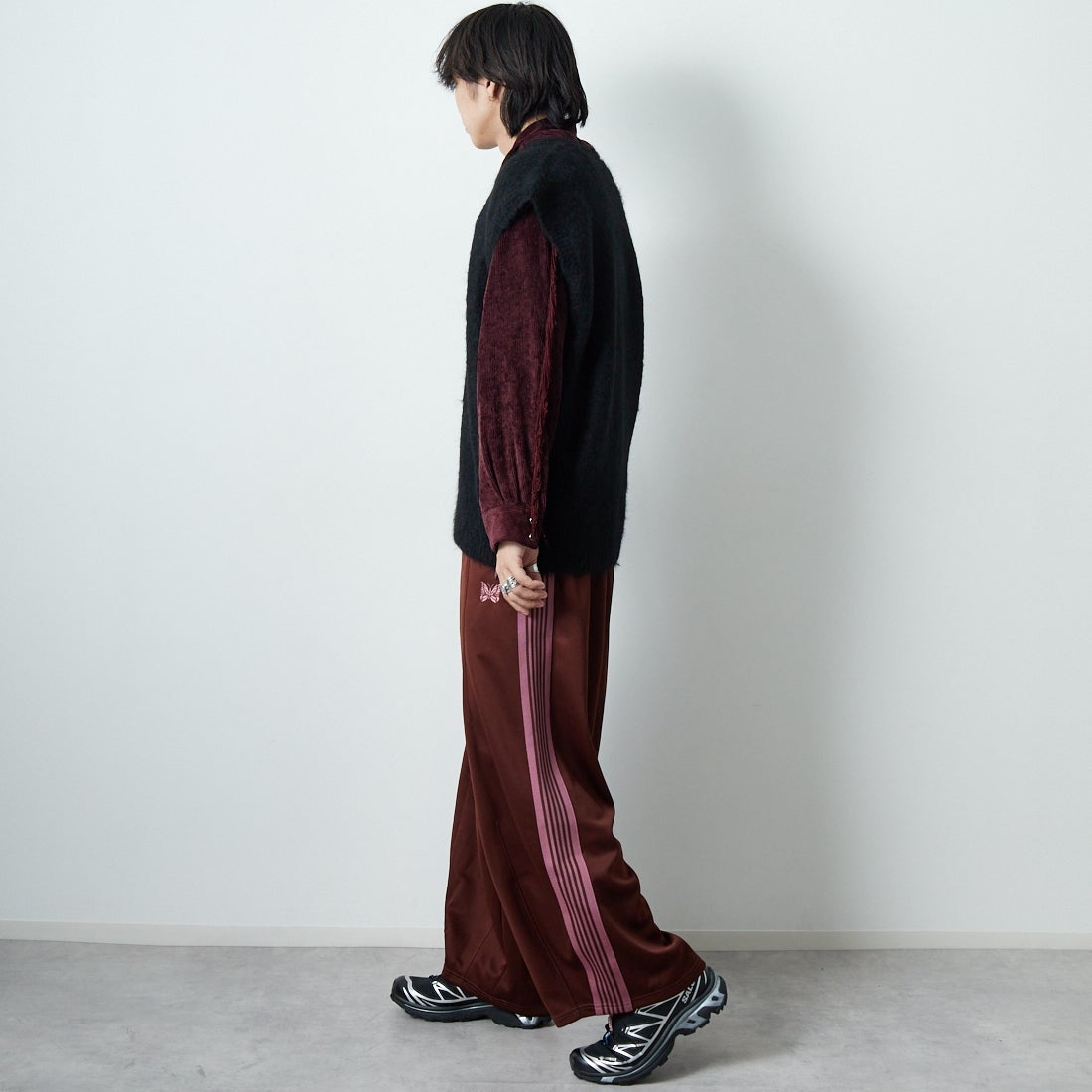 Needles [ニードルズ] モヘアニットベスト SOLID [RW359] C BLACK &&モデル身長：179cm 着用サイズ：M&&