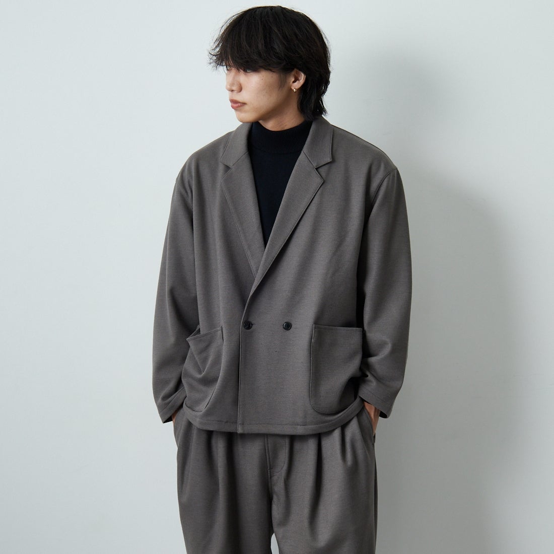 STILL BY HAND [スティルバイハンド] ウールジャージージャケット [CS03253] GREIGE &&モデル身長：179cm 着用サイズ：46&&