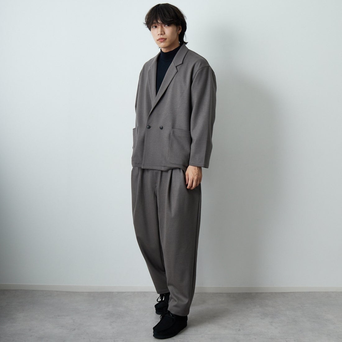 STILL BY HAND [スティルバイハンド] ウールジャージージャケット [CS03253] GREIGE &&モデル身長：179cm 着用サイズ：46&&
