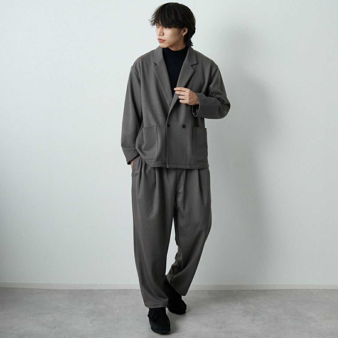 STILL BY HAND [スティルバイハンド] ウールジャージージャケット [CS03253] GREIGE &&モデル身長：179cm 着用サイズ：46&&