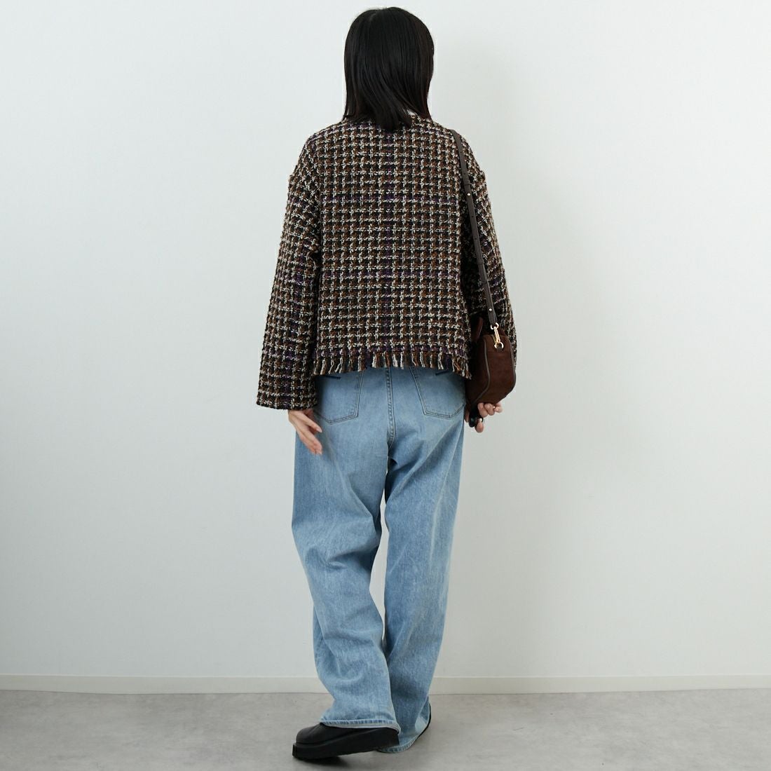 Jeans Factory Clothes [ジーンズファクトリークローズ] ファンシーヤーン ツイードジャケット [LFF706] 840 BLACK &&モデル身長：162cm 着用サイズ：F&&