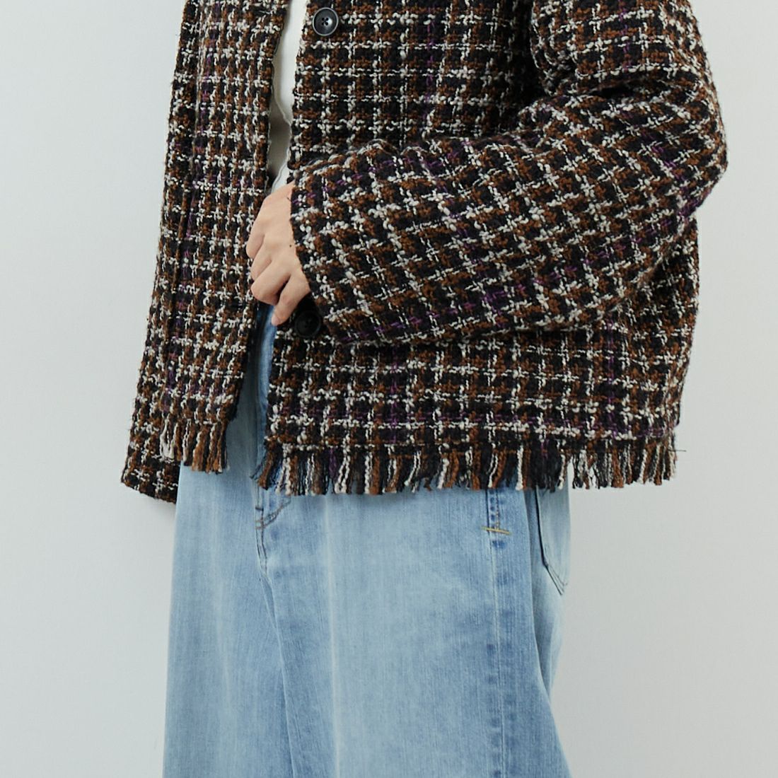 Jeans Factory Clothes [ジーンズファクトリークローズ] ファンシーヤーン ツイードジャケット [LFF706] 840 BLACK &&モデル身長：162cm 着用サイズ：F&&