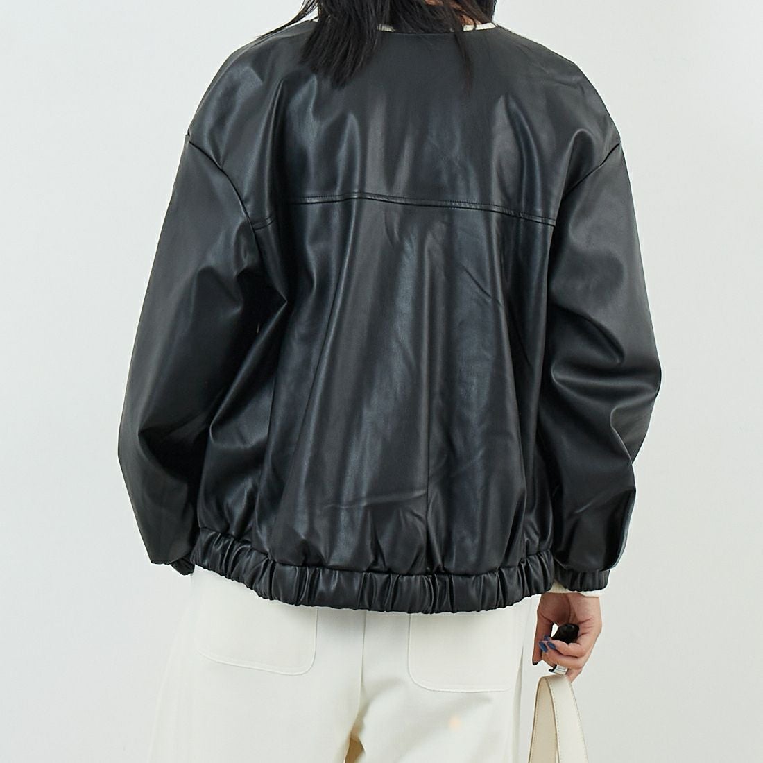 Jf Ready Made [ジェイエフレディメイド] フェイクレザージャケット [8552211-01] 03 ﾌﾞﾗｯｸ &&モデル身長：167cm 着用サイズ：F&&